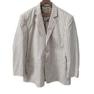 Nat Nast Blazer XL Cream Tan Striped Linen Cotton Silk Lined Sport Coat 1210